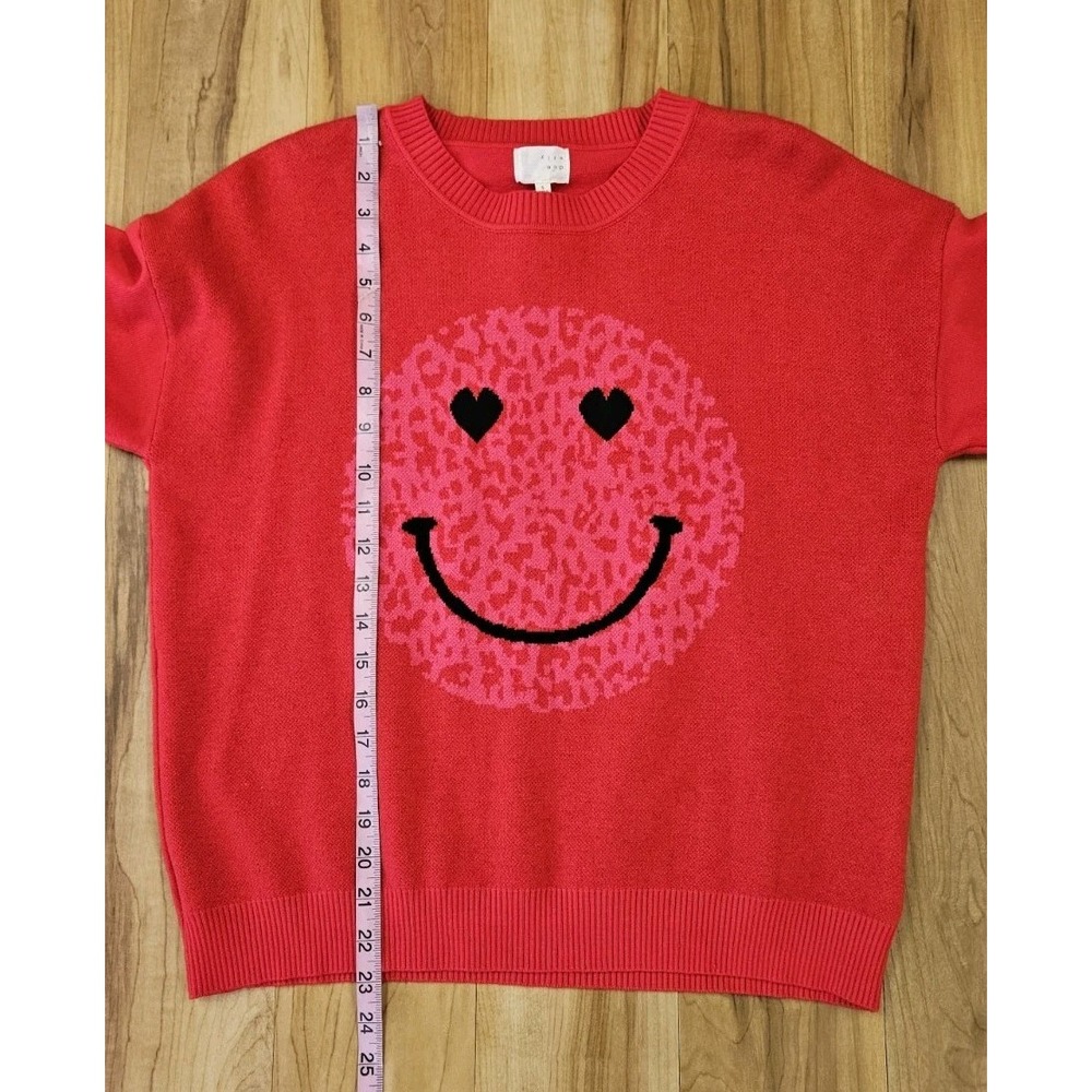 Dee Elly Women's Size Small Red Smiley Face Knit Long-sleeve Sweater - Picture 6 of 8